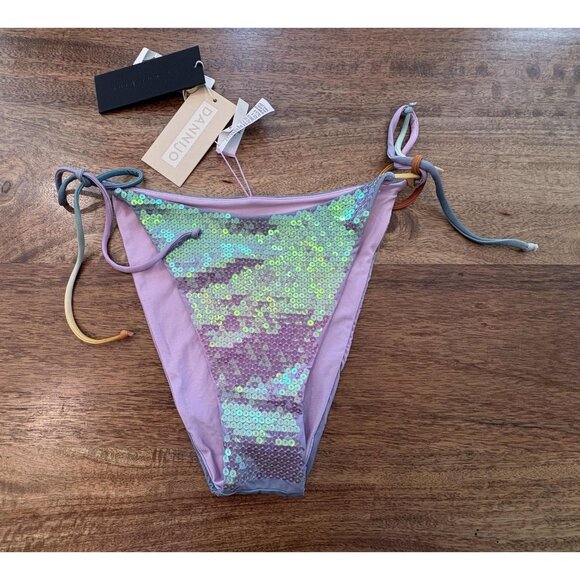 Gianni Bini x Dannijo Bikini Bottom Womens Medium Lilac Sequin Cheeky Tie Side - Picture 1 of 5